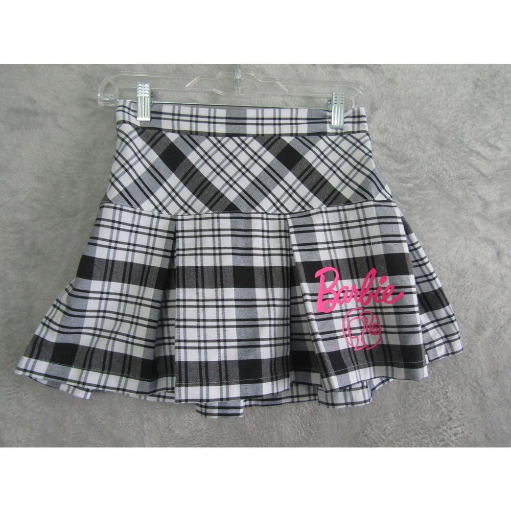Barbie Girls Size Large (10–12) Plaid Skort Black White Pink Logo Built-in Short